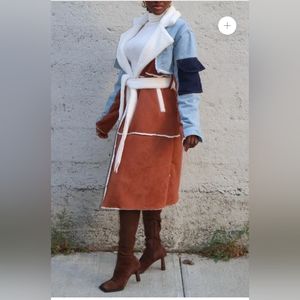 XL Brand New DENIUM Shearling Details Long Coat